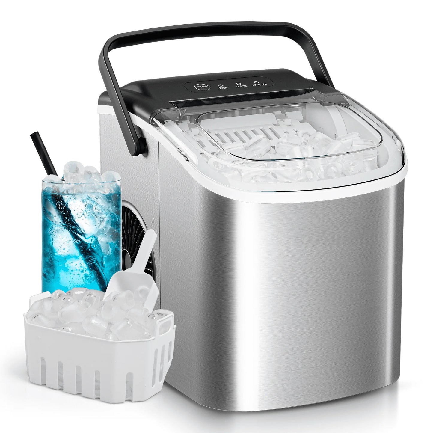 Countertop Ice Maker: 9 Bullet Ice in 6 Mins, 26Lbs/Day