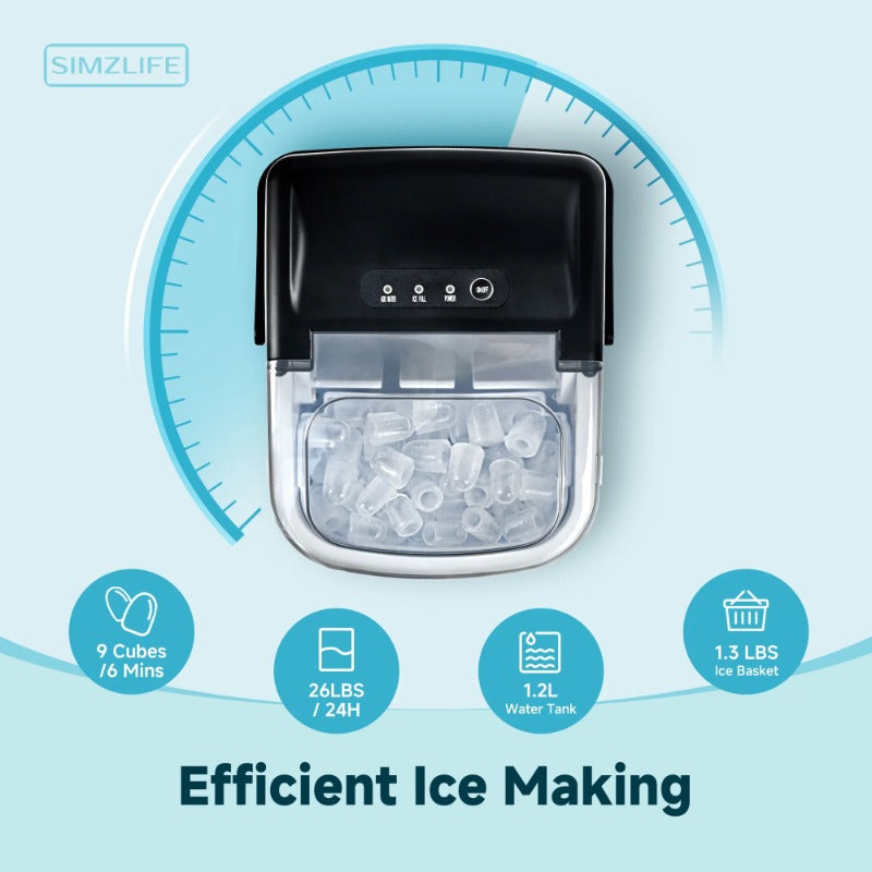 Countertop Ice Maker: 9 Bullet Ice in 6 Mins, 26Lbs/Day