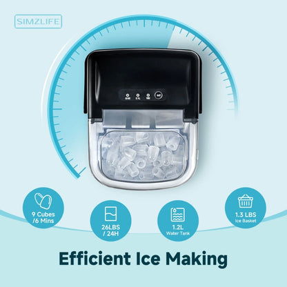 Countertop Ice Maker: 9 Bullet Ice in 6 Mins, 26Lbs/Day